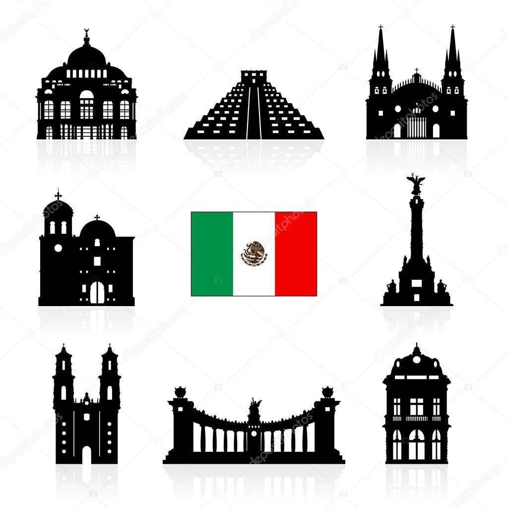 Mexico Travel Landmarks icon set. 