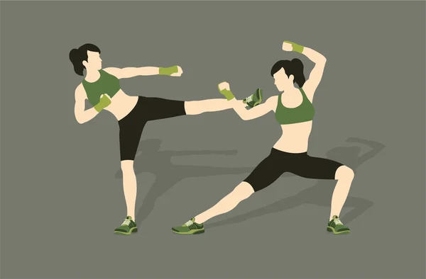 Mujer joven luchando contra el combate corporal — Vector de stock