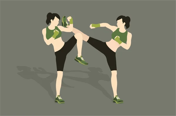 Mujer joven luchando contra el combate corporal — Vector de stock