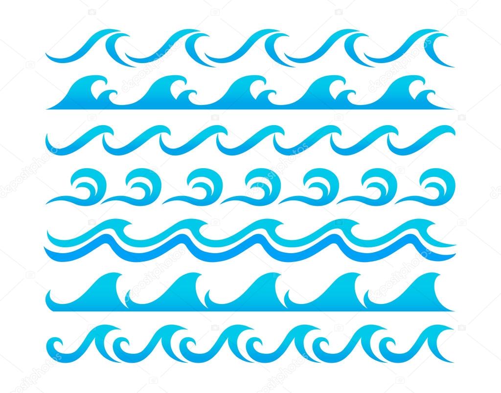 Water waves design elements vector set