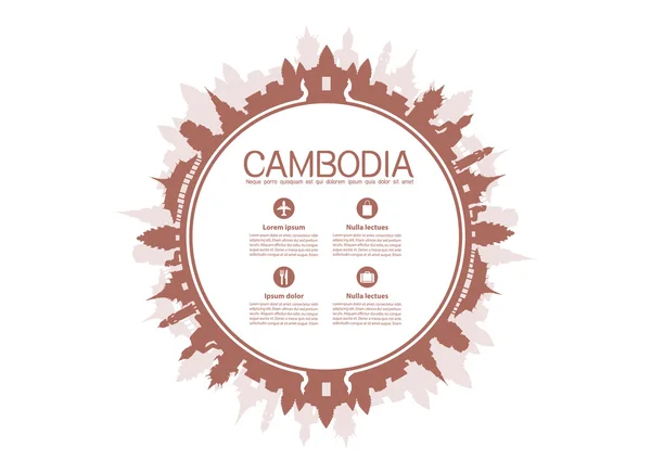 Hermosos lugares de interés de Camboya . — Vector de stock