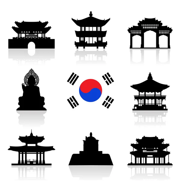 Juego de iconos de viaje de Corea . — Archivo Imágenes Vectoriales