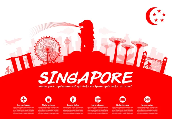 Singapore Travel Landmarks — Stock Vector