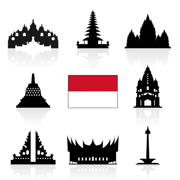 Indonesia Iconos de viaje . — Archivo Imágenes Vectoriales