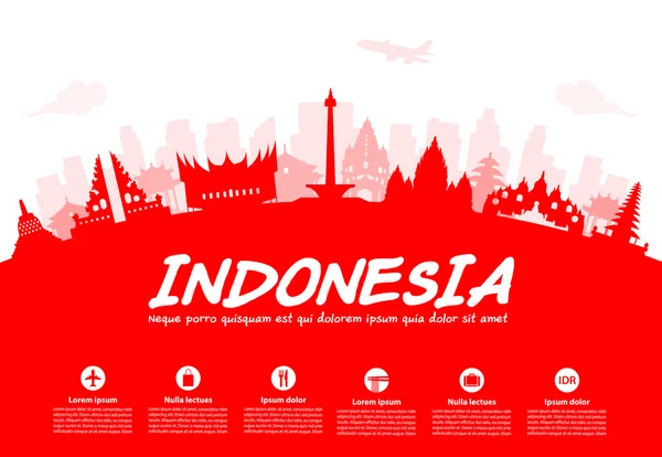 Indonesia Travel Landmarks. — Stock Vector