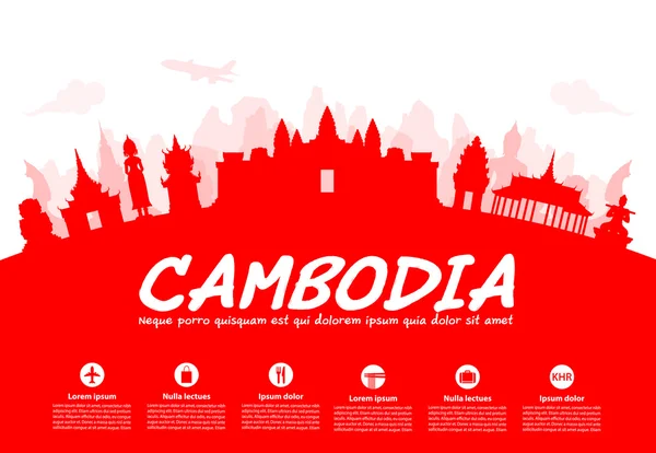 Beautiful Cambodia Travel Landmarks. — Stock Vector