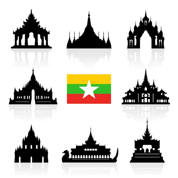 Myanmar Marcos de viagem . — Vetor de Stock