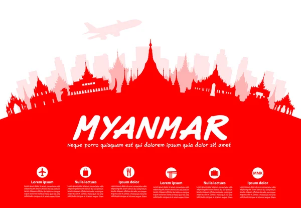 Myanmar Viaggi Luoghi di interesse . — Vettoriale Stock