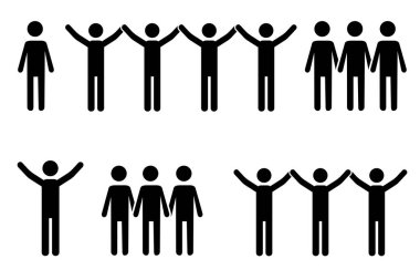 Bir grup insanın vektör ikonu. Siyah siluet erkek takımı. Takım çalışması sembolü. Hisse senedi. EPS 10.