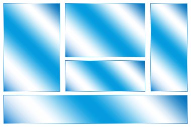 Mavi dikdörtgen düğmelerin vektör çizimi. Beyaz arka planda mat mavi plastik. Hisse senedi. EPS 10.