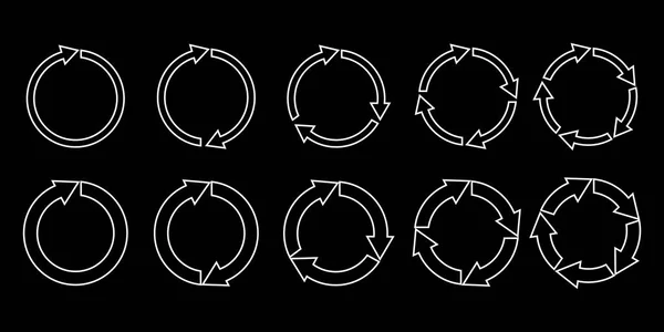 Vetor Círculos Brancos Com Setas Sobre Fundo Preto Recarregar Reproduzir — Vetor de Stock