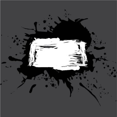 Siyah arka planda eski beyaz kare. Siyah beyaz soyutlama. Sert, kirli bir leke. Vektör çizimi. Resim yükle.