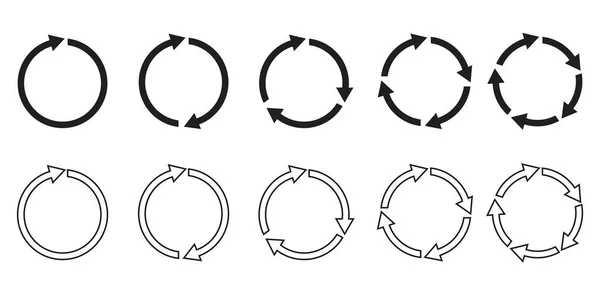 Conjunto Vectorial Flechas Circulares Símbolo Recarga Redonda Infografías Rotación Imagen — Vector de stock