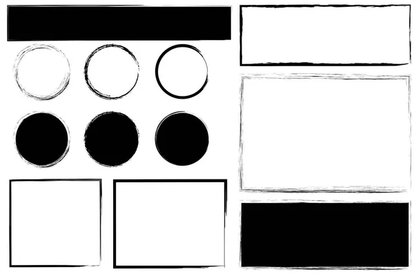 Vector Brush Shapes Circles Rectangles Rough Sketches Figures Ink Grunge — Stock Vector
