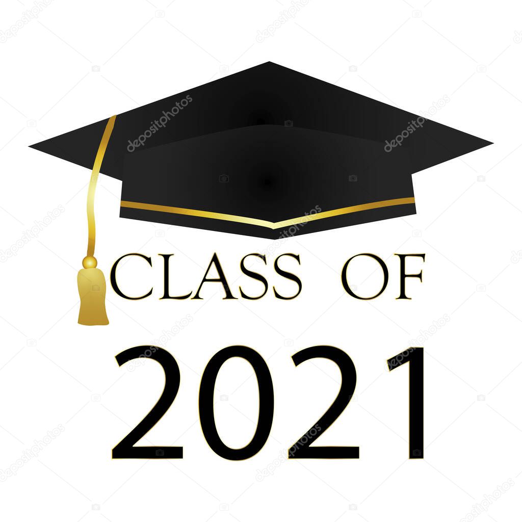 Graduating class 2021. Vector illustration for student graduation. Graduation cap. Stock image. EPS 10