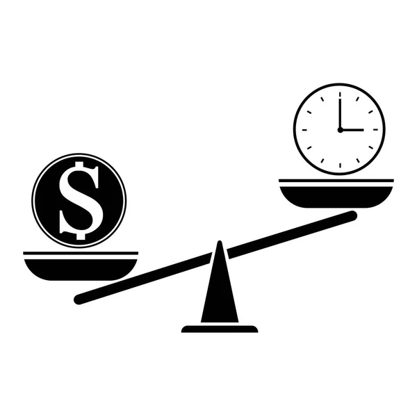 Imagen Vectorial Dólar Reloj Balanza Comparación Dinero Tiempo Imagen Archivo — Archivo Imágenes Vectoriales