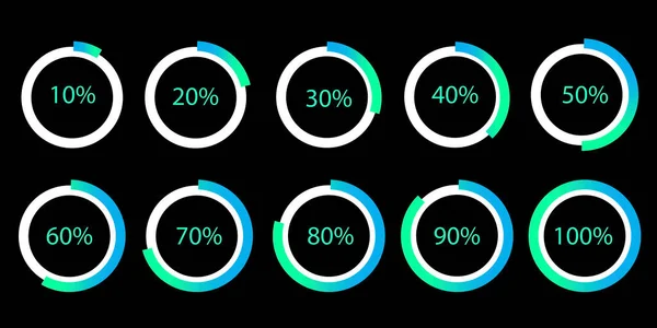 Gráfico Torta Vetorial Carregamento Percentual Processo Progresso Fundo Preto Conjunto —  Vetores de Stock