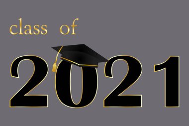 Vektör gri sancak mezuniyet sınıfı 2021. Mezuniyet için illüstrasyon. Resim yükle.