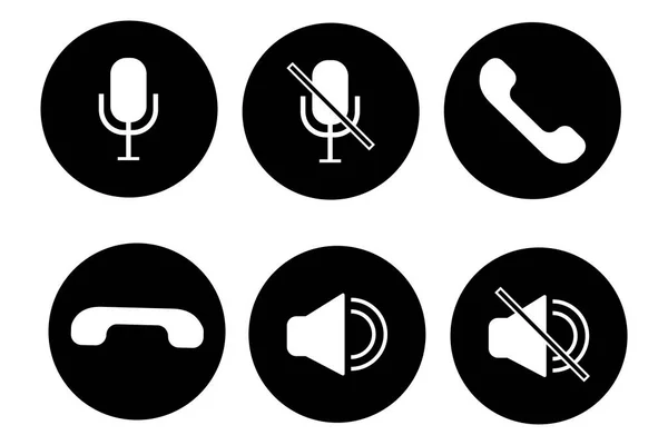 Векторні Піктограми Телефону Набір Чорно Білих Кнопок Зображення Динаміка Трубки — стоковий вектор