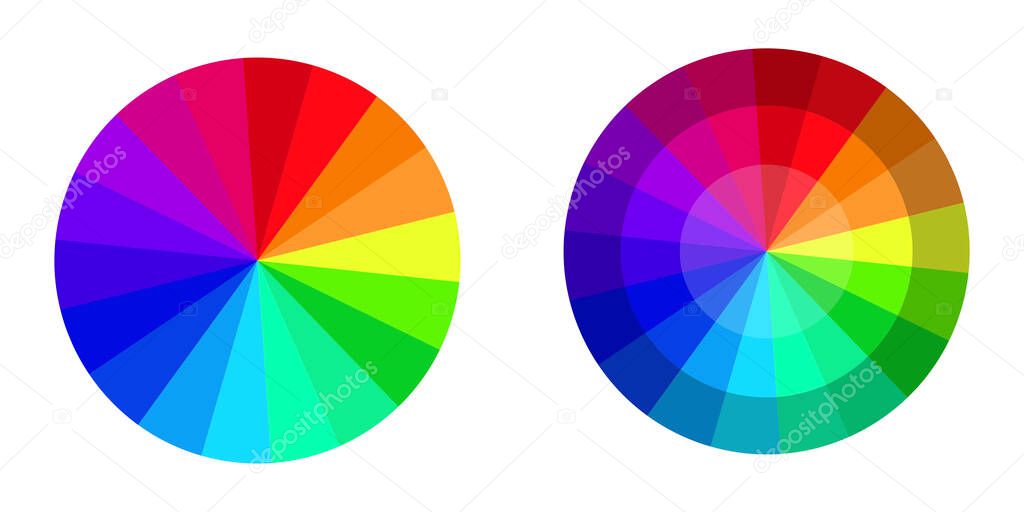 Vector palette in the form of a colored circular wheel. Chromatic rainbow chart. Stock image.