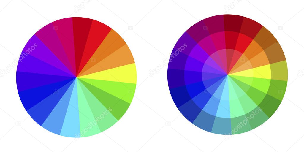 Vector palette in the form of a colored circular wheel. Chromatic rainbow chart. Stock image.