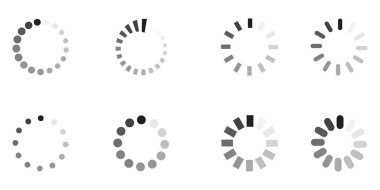 Vector set of circular progress icons. Bar indication for the site. Loading graphics for the application. Stock image. clipart