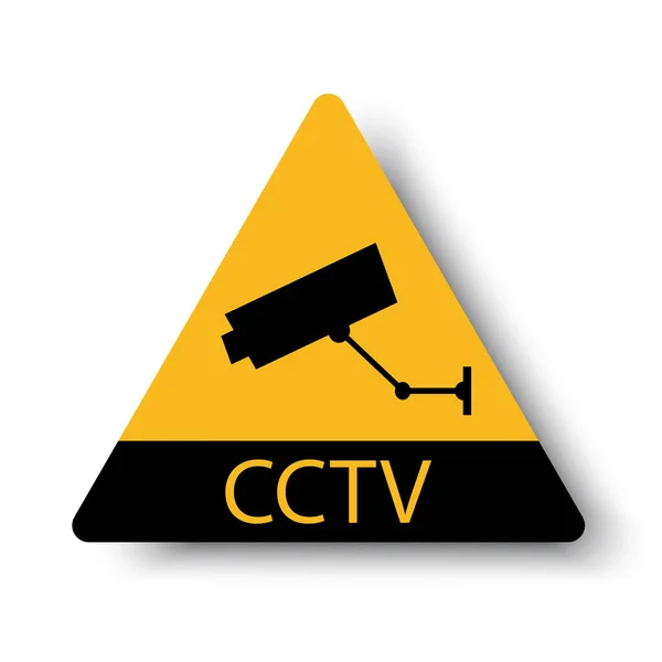 Signo de cctv amarillo vectorial. Símbolo de advertencia de observación. Icono para el objeto vigilado. Imagen de stock. — Vector de stock