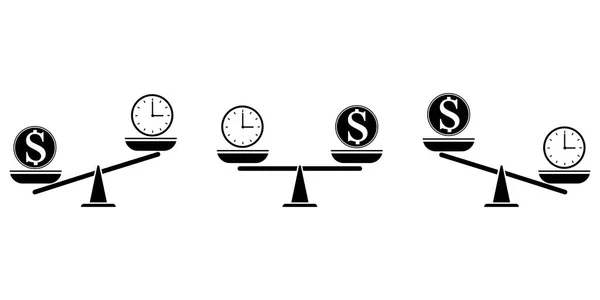 Ilustración vectorial. Vida y dinero símbolo de armonía. Diferentes escalas con un dólar y un reloj. Imagen de stock. — Archivo Imágenes Vectoriales