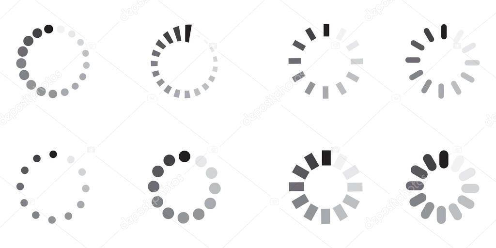 Vector set of circular progress icons. Bar indication for the site. Loading graphics for the application. Stock image.