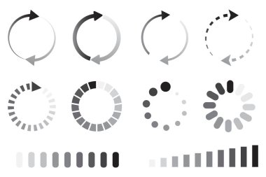 Çubuk vektör kümesi ve ilerleme simgeleri. Acemi logosu. Tampon sembol. Resim yükle.