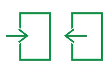 Oklu vektör yeşil kapı simgesi. Giriş ve çıkış sembolü. Doğrusal çizim. EPS 10.