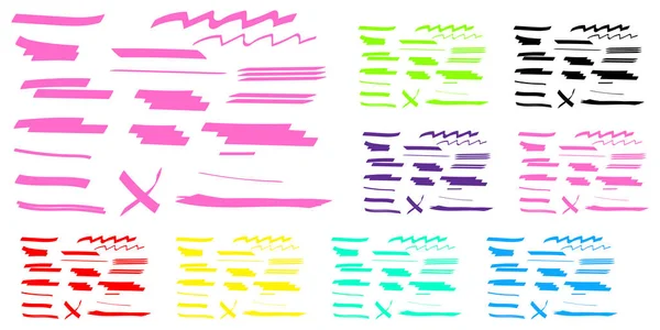 Marker Lines Stroke Marks Stroke Highlight Brush Underlining Colored Doodles — Stock Vector