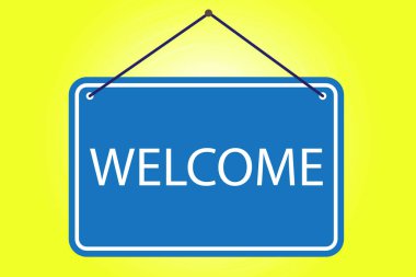 Mavi arka planda hoş geldin tabelası. İş vektör illüstrasyonu. Hisse senedi. EPS10