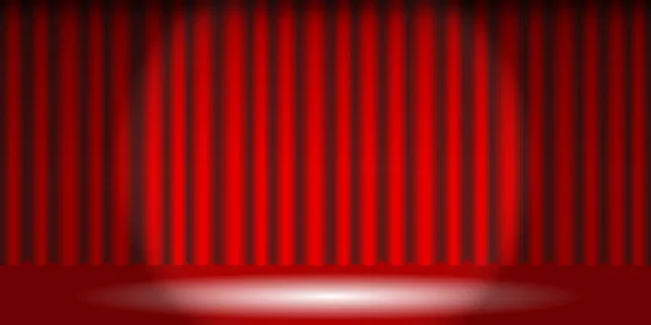 Roter Vorhang Mit Einem Lichtfleck Vektorillustration Hintergrund Ist Ein Bakhatvorhang — Stockvektor