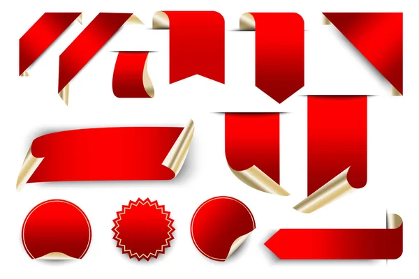 Illustration Vectorielle Autocollants Vierges Rouges Étiquettes Vierges Vendre Icônes Réduction — Image vectorielle