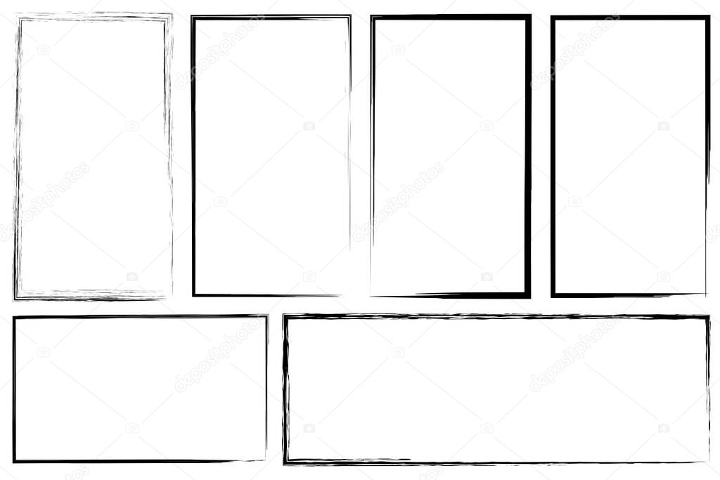 Sketch grunge rectangles for decorative design. Vector brush stroke. Photo frame. Distressed effect. Stock image. EPS 10.