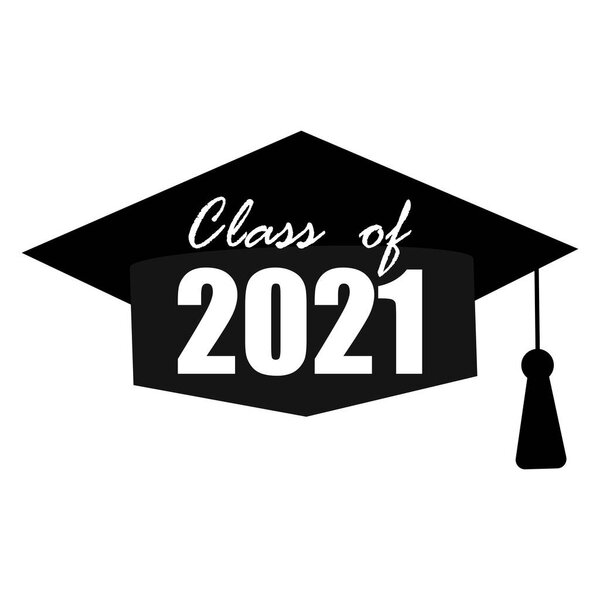 Graduation cap 2021 for celebration design. Certificate icon design vector illustration. Celebration banner. Stock image. EPS10.