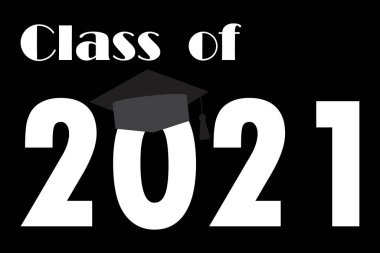 Siyah arka planda 2021 siyah mezunu. Sertifika ikon tasarımı vektör illüstrasyonu. Siyah arka planda kart. Hisse senedi. EPS10.