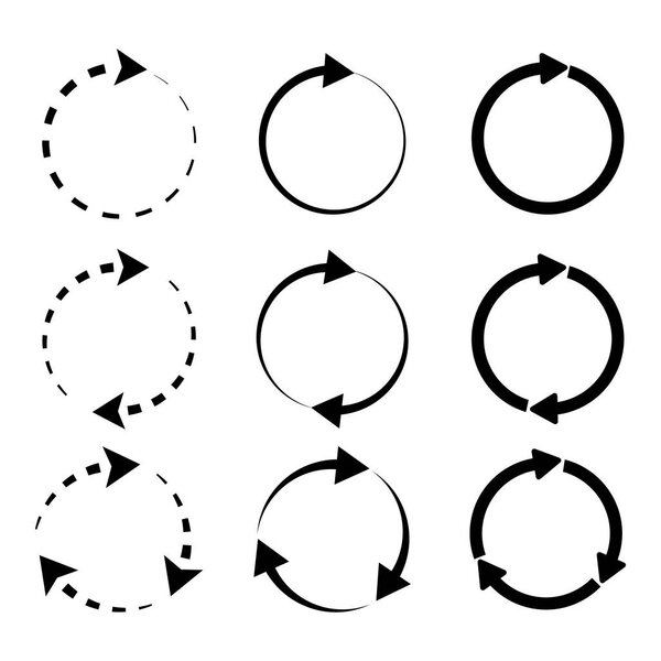 Circular dotted arrows. Round shape. Abstract motion. Reload symbol graphic. Line icon. Stock image. EPS 10.