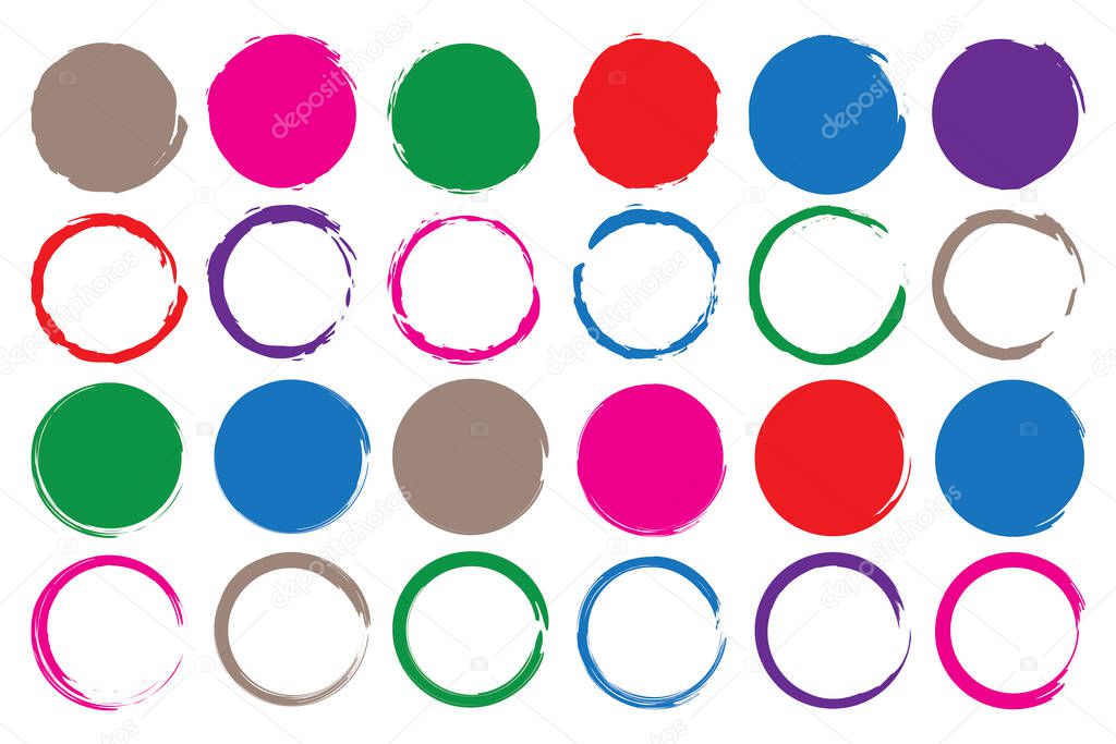 Multicolored hand circles set in abstract style. Watercolor abstract. Vector brush stroke. Seamless abstract circle. Stock image. EPS 10.