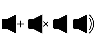 Hoparlör simgeleriyle düğme ayarlandı. Ses vektörü simgesi, kaydet. Çal düğmesi simgesi. Telefon ikonu. Hisse senedi. EPS 10.