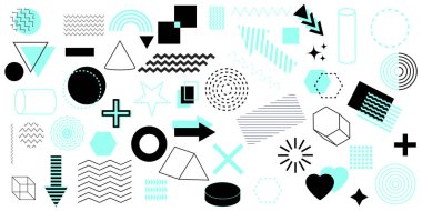 Geometrik şekiller geriye dönük olarak ayarlandı. Grafik element vektörü. Moda modası. Soyut model. Hisse senedi. EPS 10.