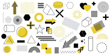 Geometrik şekilli modern memphis deseni. Grafik element vektörü. Soyut retro doku. Hisse senedi. EPS 10.