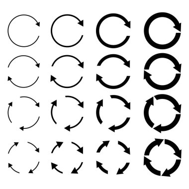 Yuvarlak şekilli. Dairesel oklar. Ok simgesini ayarla. Zaman çizelgesi. Hisse senedi. EPS 10.