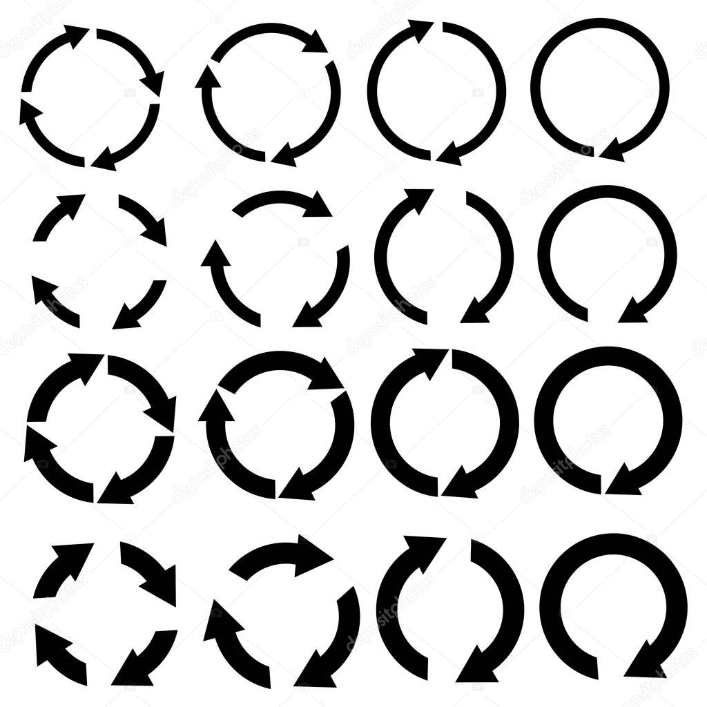 Set circular arrows in abstract style. Pointer icon symbol. Cursor sign. Arrow icon collection. Stock image. EPS 10.
