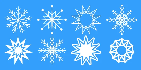 Weiße Schneeflocken im Scherenschnitt-Stil auf blauem Hintergrund. Weihnachtlicher Hintergrund. Vektor Winterset. Archivbild. — Stockvektor