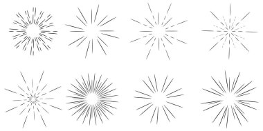 Güneş fırçasını açık arkaplanda geçmişe dönük olarak ayarla. Dekoratif tasarım için hippi güneş fırçası. Hisse senedi. EPS 10.