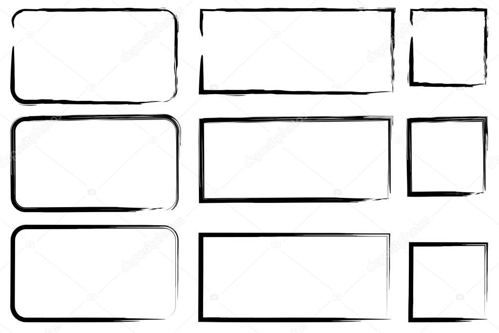 Sketch set with black brush strokes rectangles. Hand drawn abstract vector set. Outline drawing. Stock image. EPS 10.