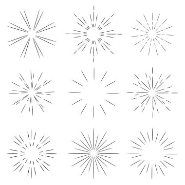 Işık zemininde batan güneşli, soyut bir simge. Çizgi film vektör çizimi. Soyut çember geometrik şekil. Hisse senedi. EPS 10.