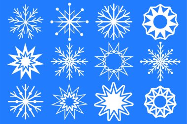 Dekorasyon tasarımı için 3 boyutlu kar taneleri. Noel tatili modeli. Origami seti. Kar çerçevesi. Hisse senedi. EPS 10.